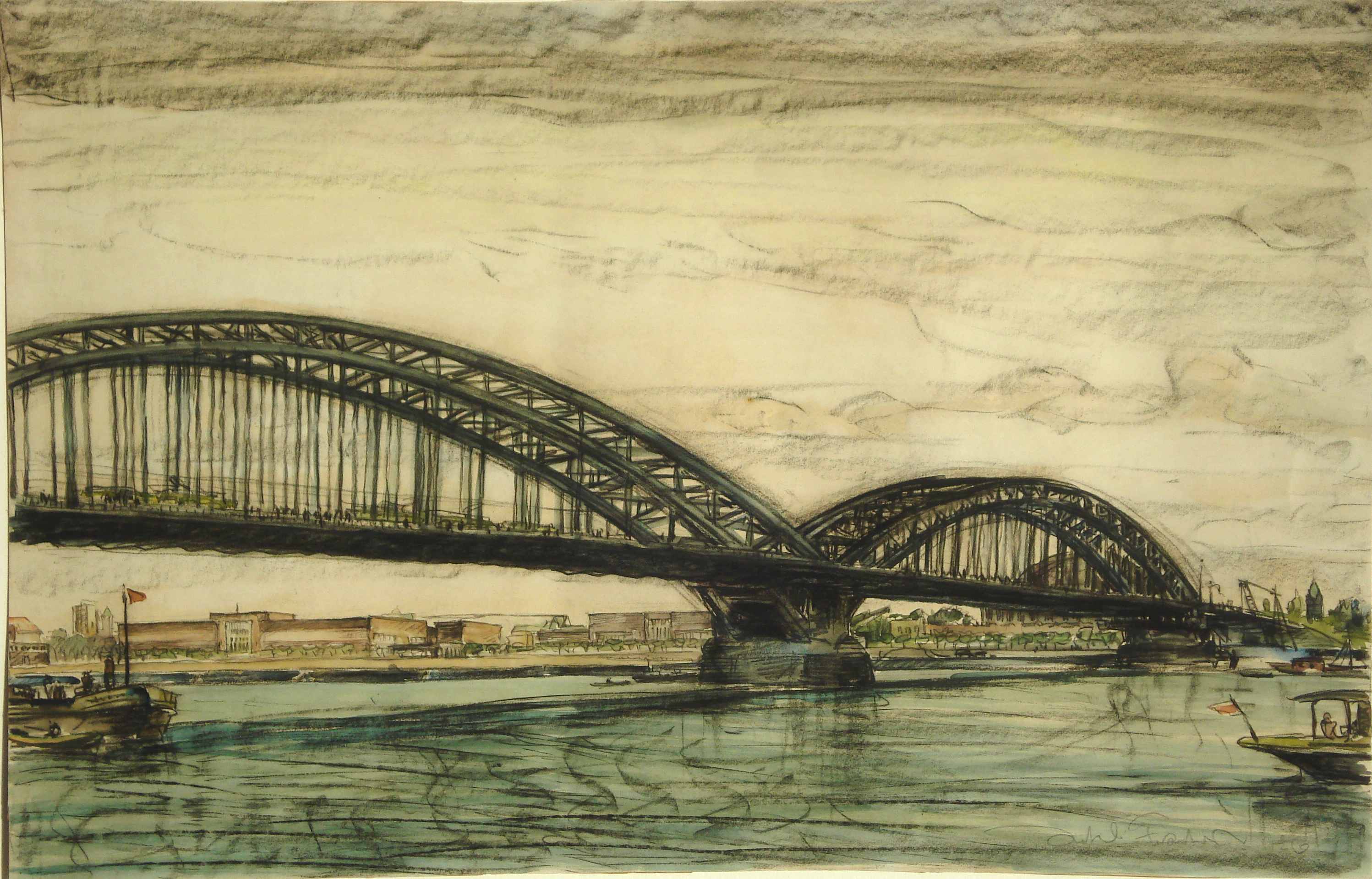 Düsseldorf Rheinbrücke, für vergrößerte Ansicht anklicken!