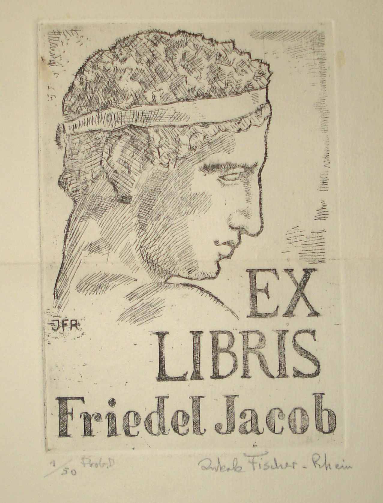 Ex Libris Friedel Jacob, ohne Jahr, Radierung, für vergrößerte Ansicht anklicken!